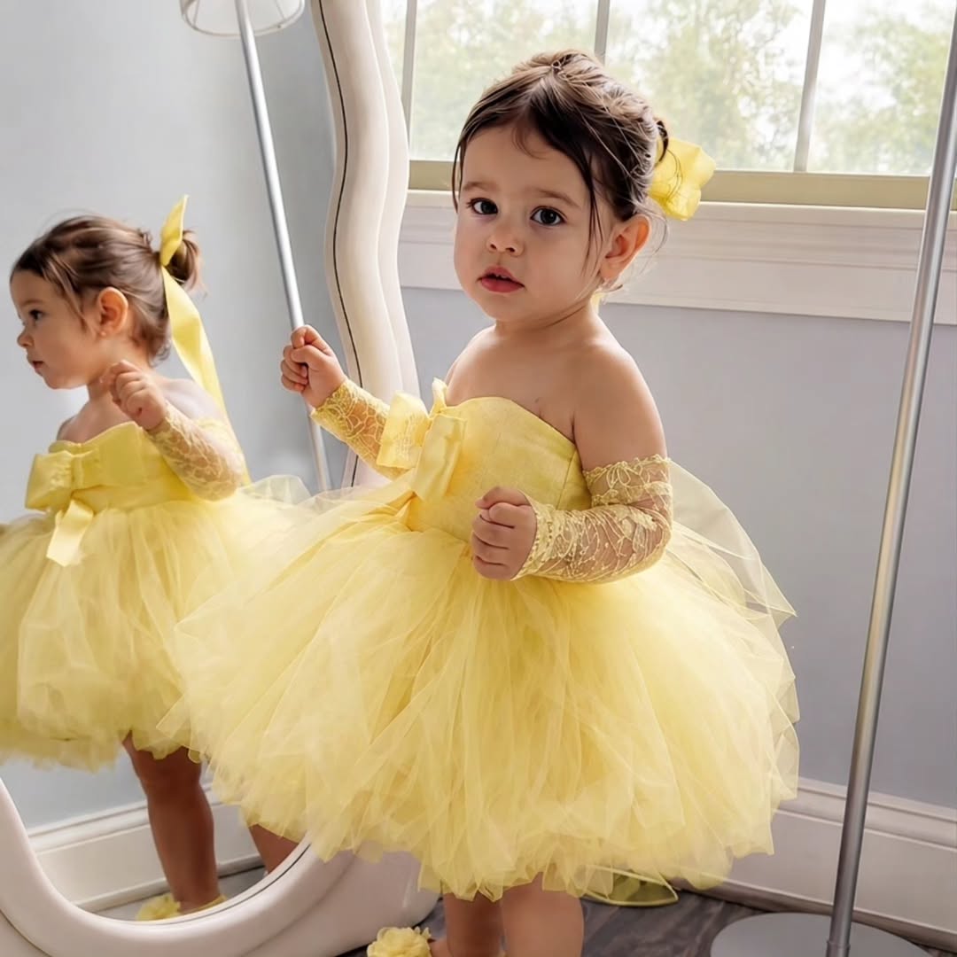 Embroidery Yellow Dress - Princess Yellow Flower Girl Dress For