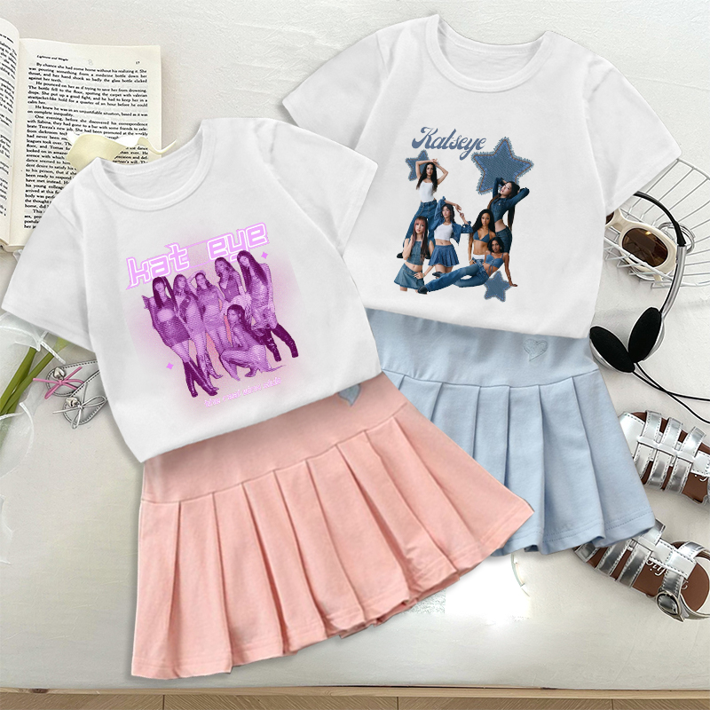 Embroidery Skirt - Fashion K POP K-KATSEYE T-shirt Pleated