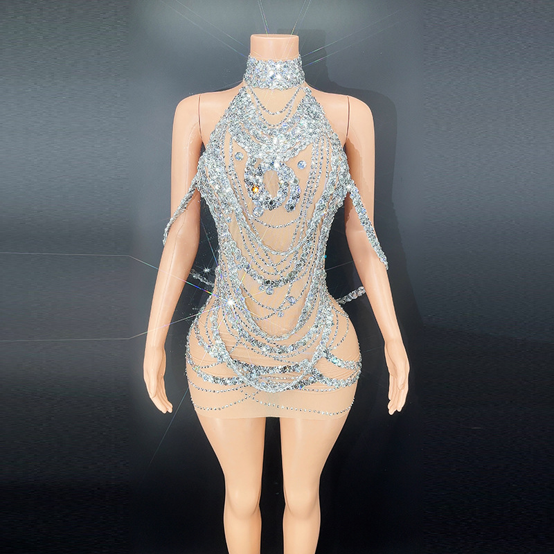 Embroidery Skirt - Sexy Sparkly Silver Prom Dresses Glitter