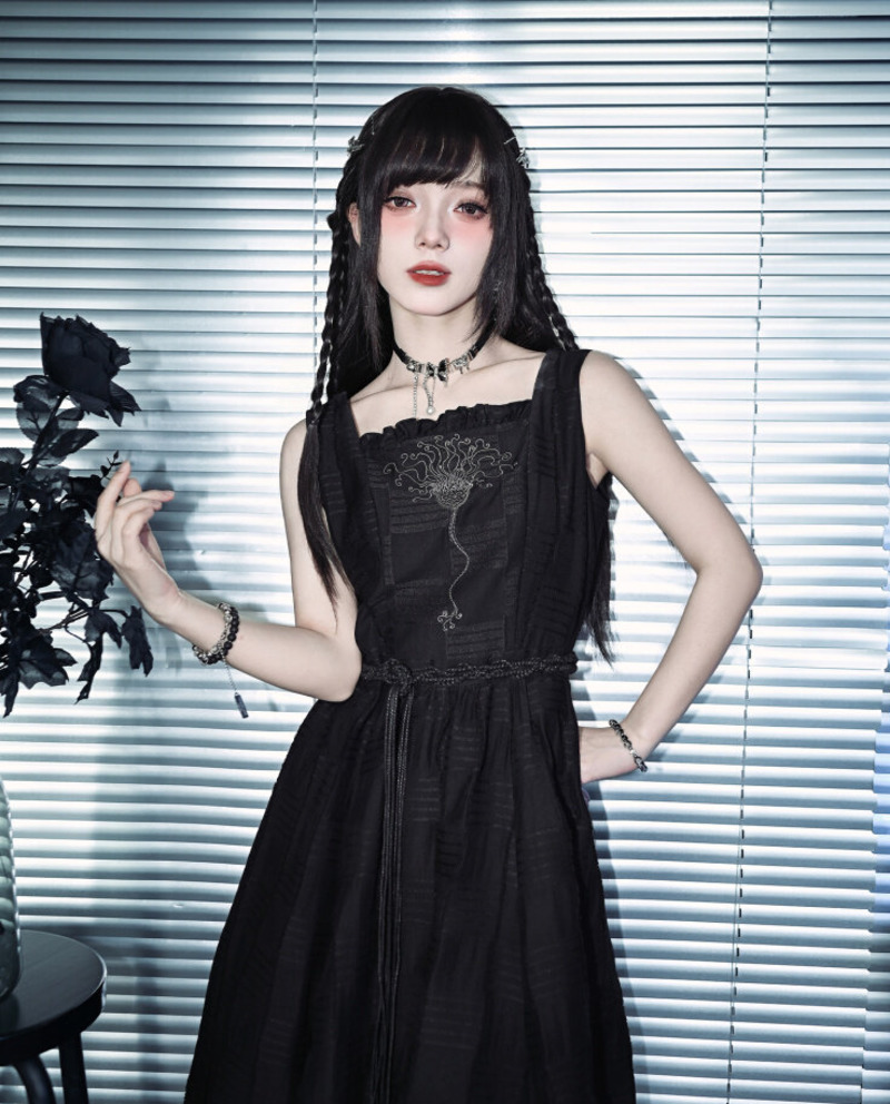 Embroidery Skirt - New Crinoid Embroidery Black Double Layer