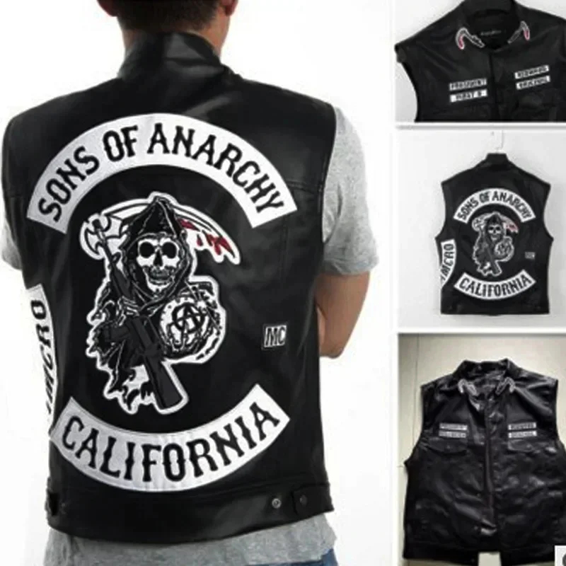 Embroidery Skirt - ABC123Leather Men Motorcycle Cosplay Costume Sleeveless