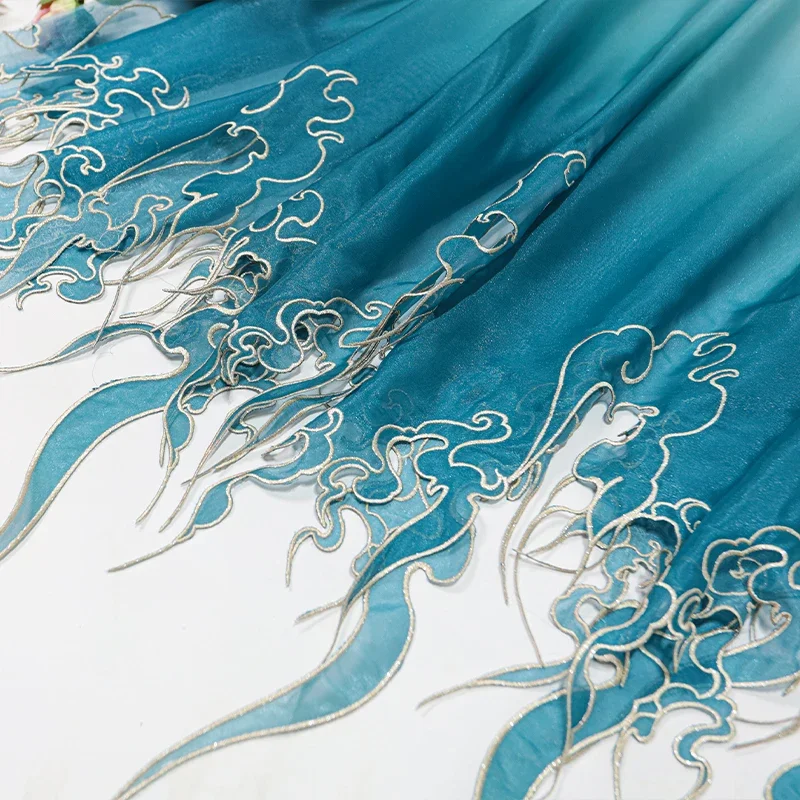 Embroidery Skirt - Chinese Style Embroidery Lotus Leaf Gradient