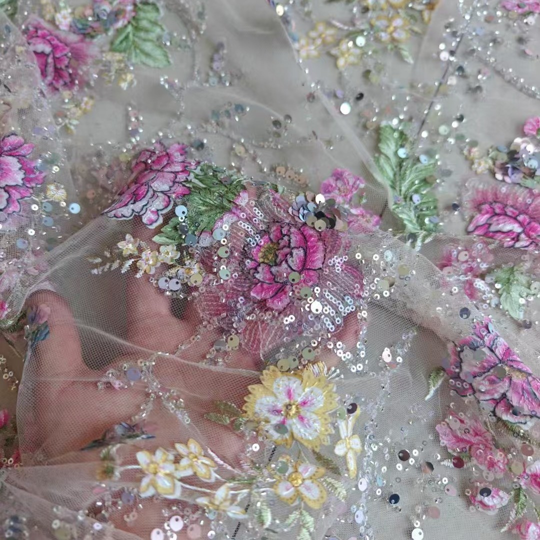 Embroidery Web - 1M 120Cm Wide Luxury Beaded Lace