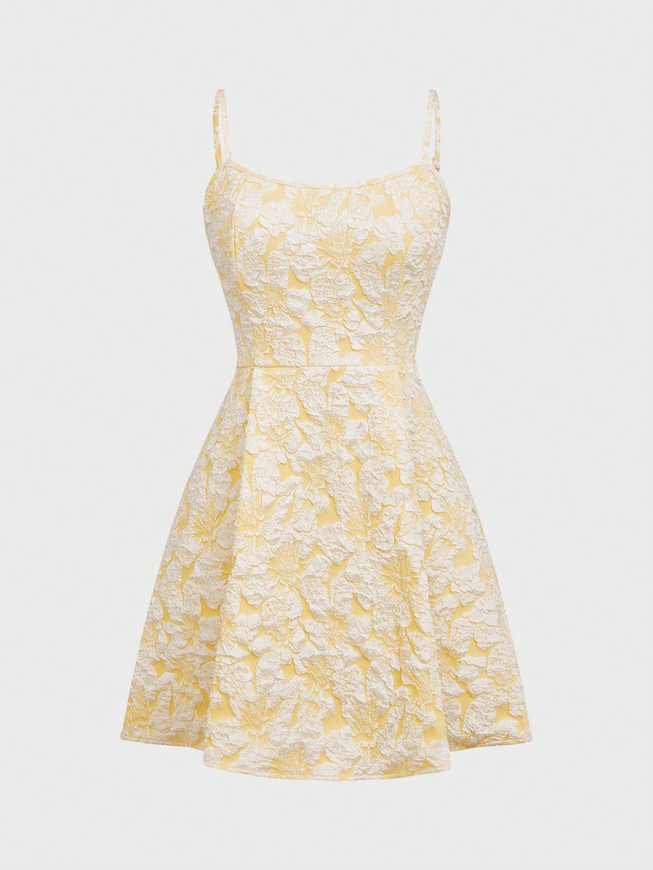 Embroidery Yellow Dress - Women's Floral Jacquard A-Line Mini Dress,
