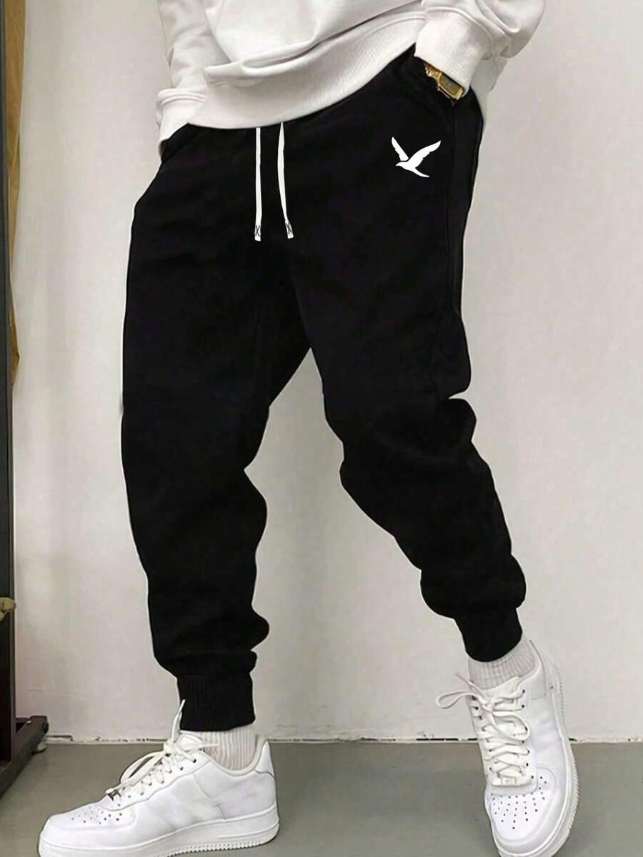Embroidery Jersey - 1pc Men's Casual Sweatpants, Loose Fit,