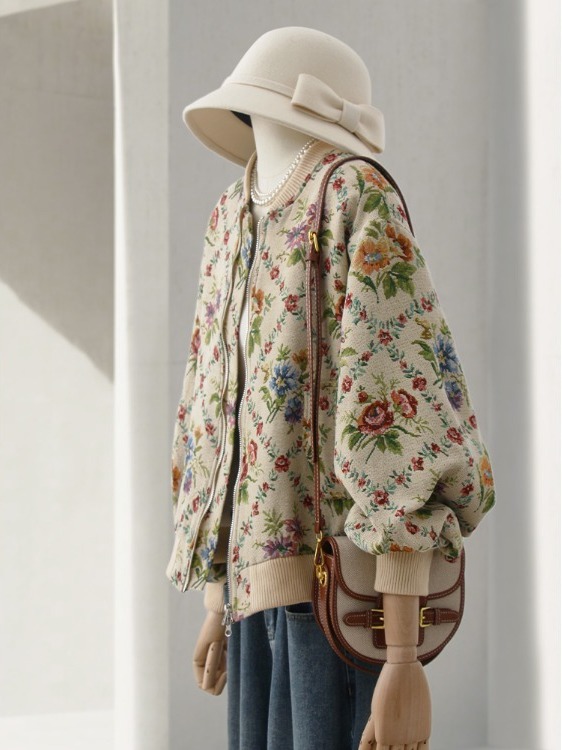 Embroidery Cream - Retro Feel Oil Painting Embroidery Jacket