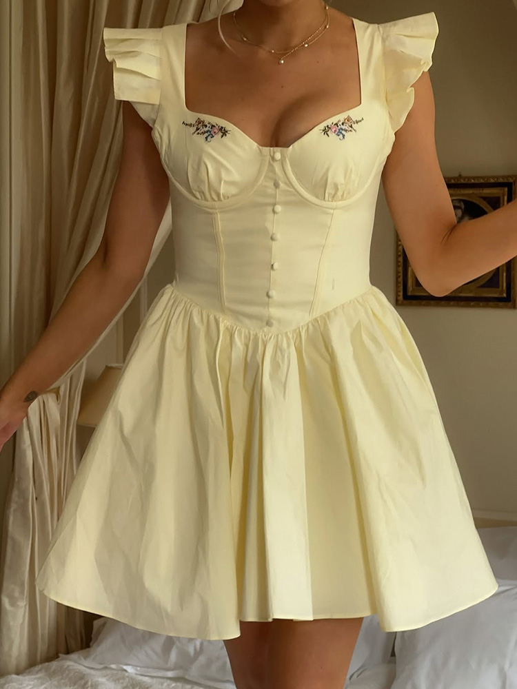 Floral Embroidery Cotton Summe - огляд і ціна Embroidery Yellow Dress
