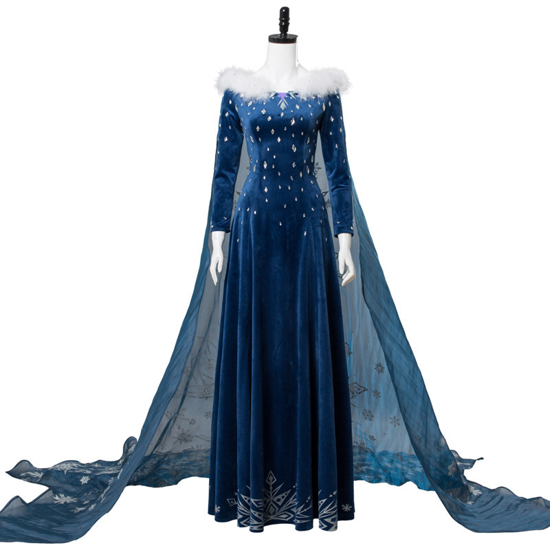 Elsa Cosplay Dress, Deep Blue  - огляд і ціна Embroidery Skirt