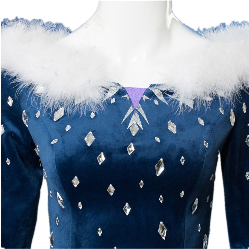 Elsa Cosplay Dress, Deep Blue  - огляд і ціна Embroidery Skirt