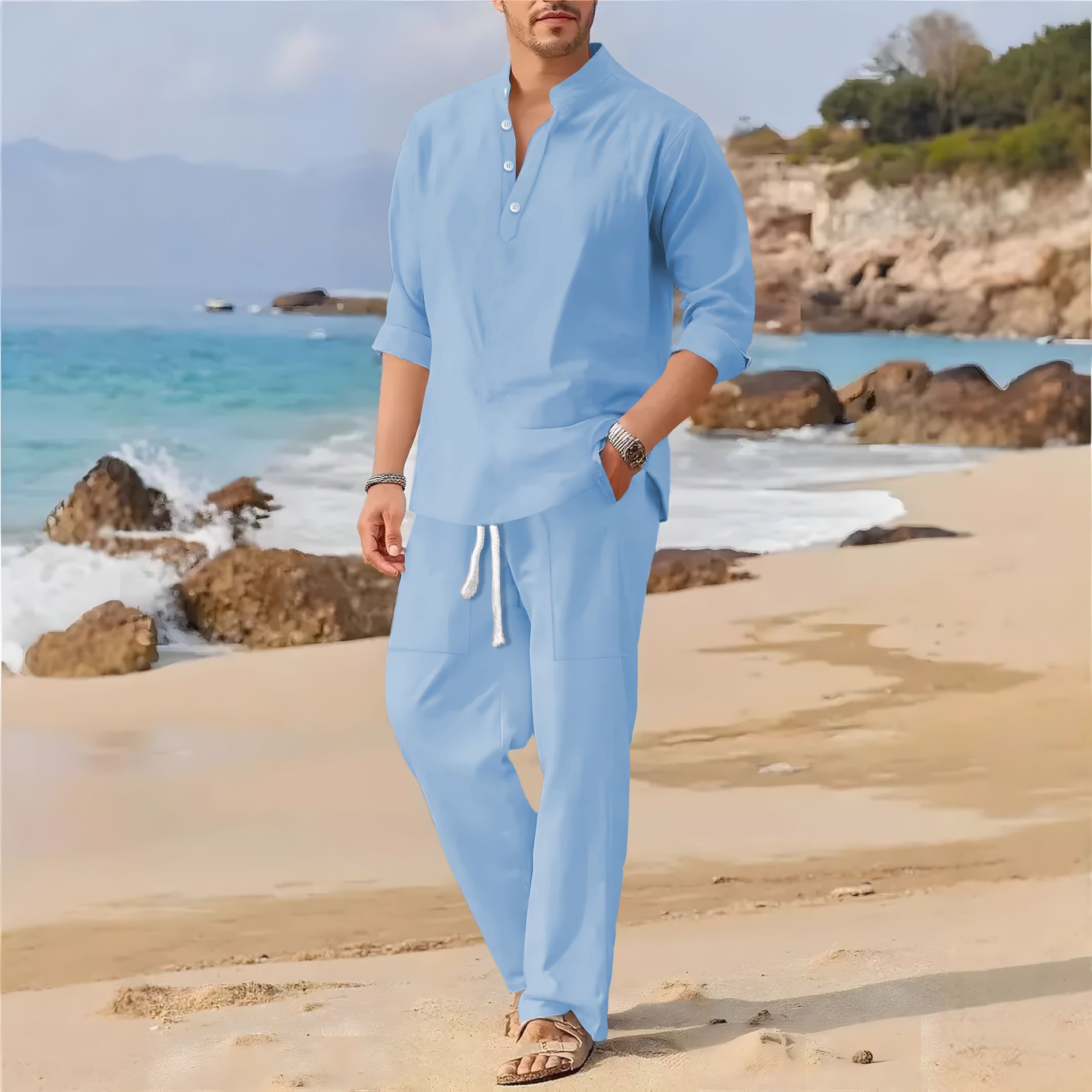 Men's retro cotton and linen s - огляд і ціна Linen Fabric Natural