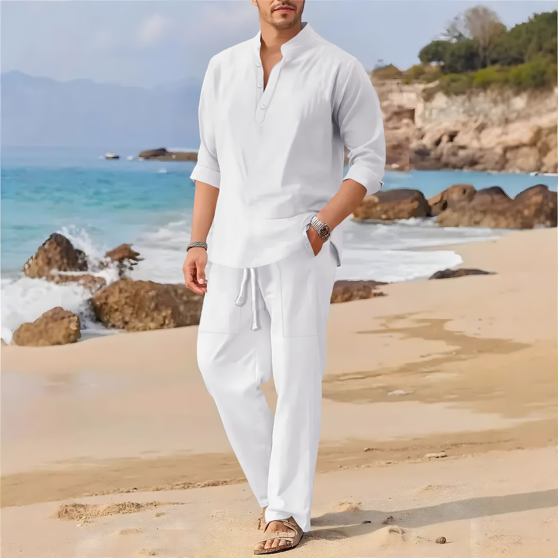 Men's retro cotton and linen s - огляд і ціна Linen Fabric Natural