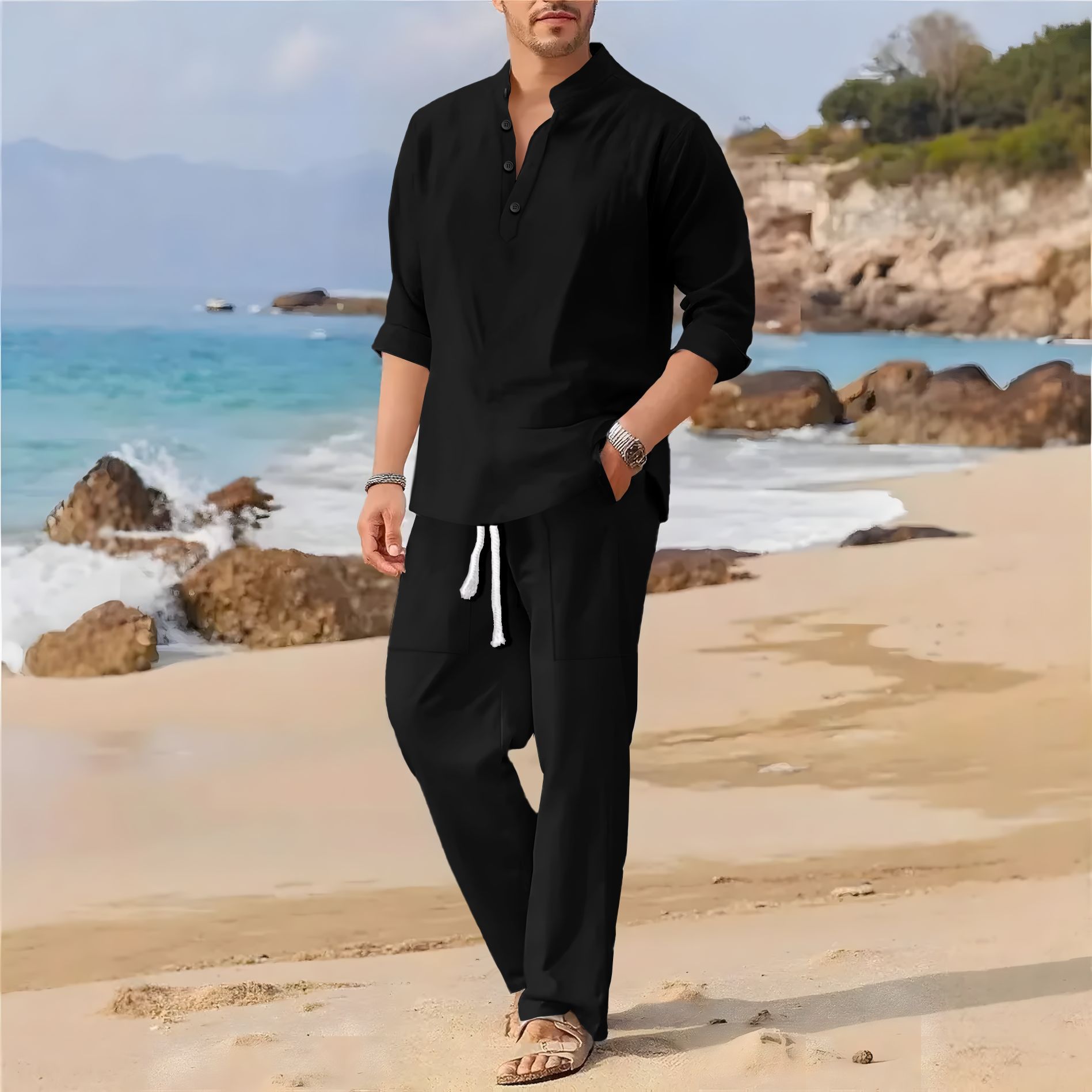 Men's retro cotton and linen s - огляд і ціна Linen Fabric Natural