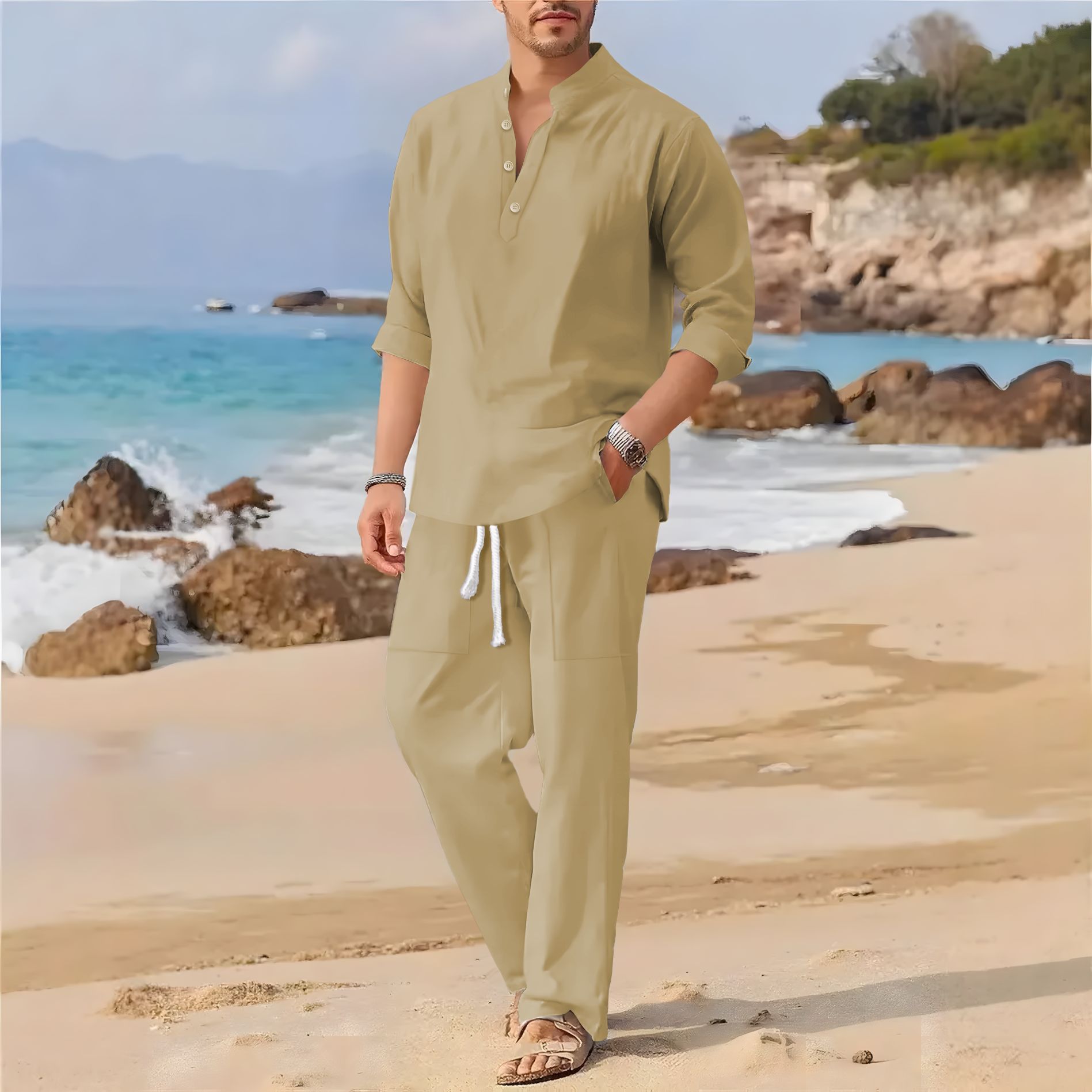 Men's retro cotton and linen s - огляд і ціна Linen Fabric Natural