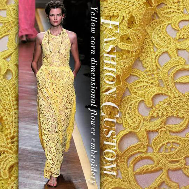 high-end lace cloth yellow ste - огляд і ціна Embroidery Yellow Dress