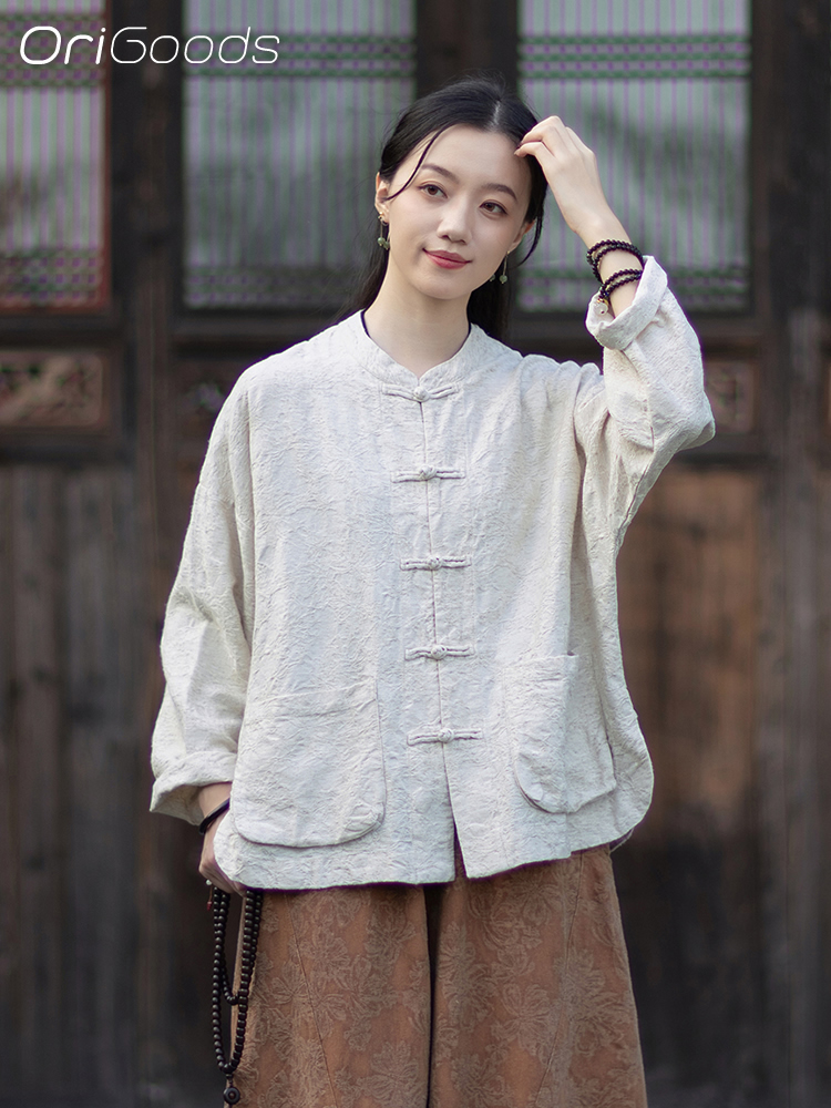 OriGoods JACQUARD Fabric Blous - огляд і ціна Linen Fabric Natural